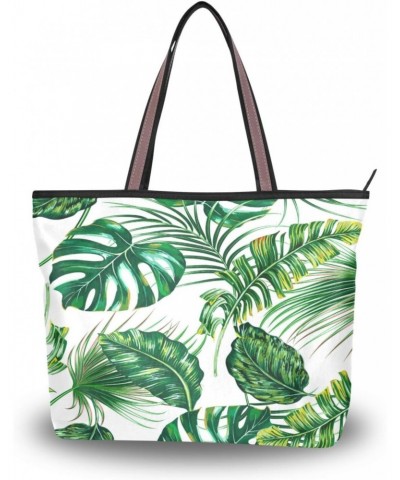 Womens Tote Bag, Tropical Palm Leaves Ladies Zip Shoulder Handbags $12.00 Shoulder Bags