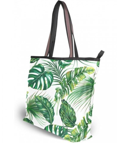 Womens Tote Bag, Tropical Palm Leaves Ladies Zip Shoulder Handbags $12.00 Shoulder Bags