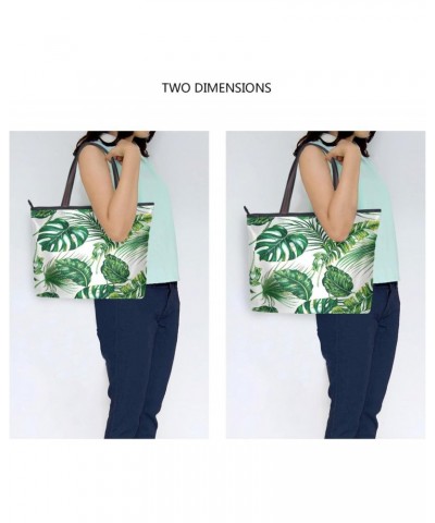 Womens Tote Bag, Tropical Palm Leaves Ladies Zip Shoulder Handbags $12.00 Shoulder Bags