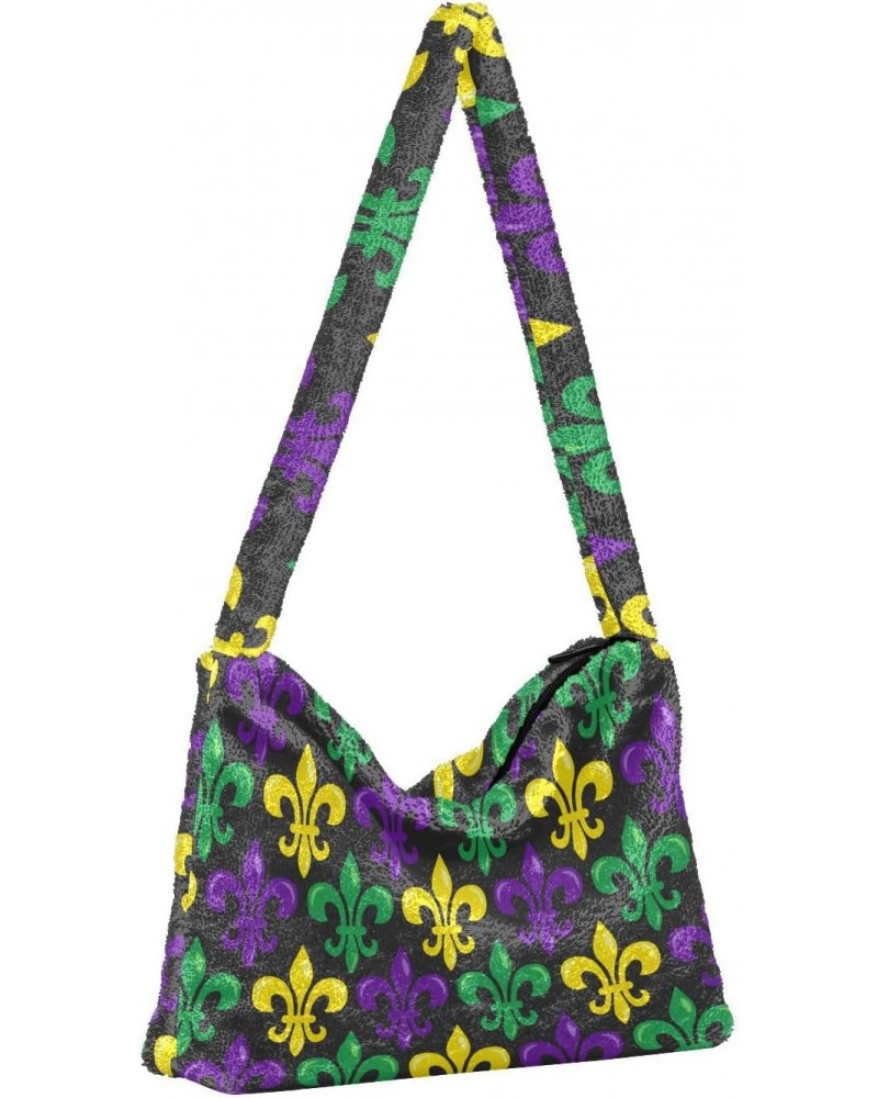 Mardi Gras Women Boho Handbag Bright Fleur De Lis Underarm Bag Tote Bag Shoulder Bag Crossbody Bag Fluffy Cell Phone Purse La...