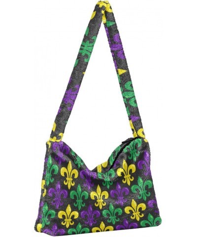 Mardi Gras Women Boho Handbag Bright Fleur De Lis Underarm Bag Tote Bag Shoulder Bag Crossbody Bag Fluffy Cell Phone Purse La...