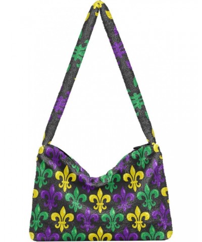 Mardi Gras Women Boho Handbag Bright Fleur De Lis Underarm Bag Tote Bag Shoulder Bag Crossbody Bag Fluffy Cell Phone Purse La...