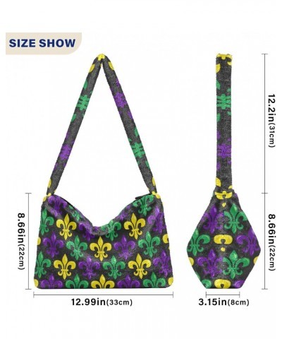 Mardi Gras Women Boho Handbag Bright Fleur De Lis Underarm Bag Tote Bag Shoulder Bag Crossbody Bag Fluffy Cell Phone Purse La...