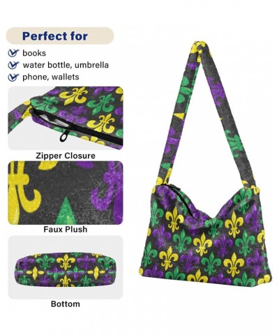 Mardi Gras Women Boho Handbag Bright Fleur De Lis Underarm Bag Tote Bag Shoulder Bag Crossbody Bag Fluffy Cell Phone Purse La...