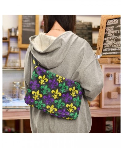 Mardi Gras Women Boho Handbag Bright Fleur De Lis Underarm Bag Tote Bag Shoulder Bag Crossbody Bag Fluffy Cell Phone Purse La...