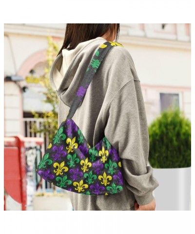 Mardi Gras Women Boho Handbag Bright Fleur De Lis Underarm Bag Tote Bag Shoulder Bag Crossbody Bag Fluffy Cell Phone Purse La...