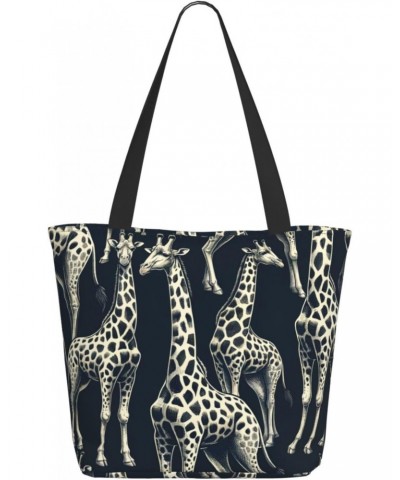 Women Shoulder Bag Grey-Realistic-Giraffes Foldable Tote Bag With Zipper Closure Casual Shopping Purse Daily Bag $14.78 Totes