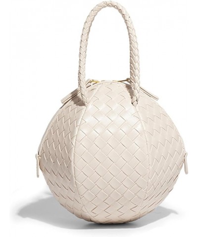 Ball Shaped Tote Bag Leather Handbag Weaved Crossbody Bag Small Messenger Shoulder Bag Personality Purses for Women White $16...