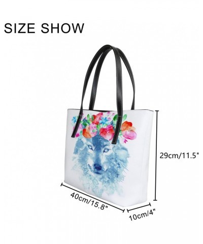 Shoulder Bag Tote Bags for Women Wolf and Floral Leather Shopper Work Handbags Large Casual Bag $22.08 Totes