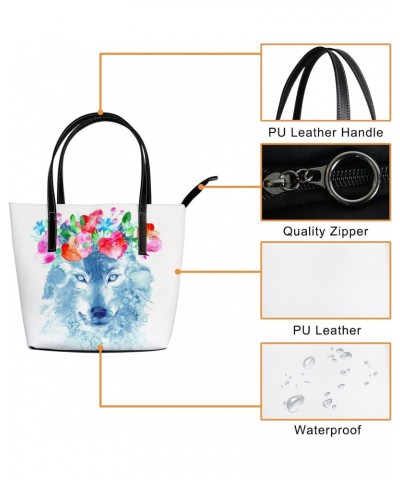 Shoulder Bag Tote Bags for Women Wolf and Floral Leather Shopper Work Handbags Large Casual Bag $22.08 Totes