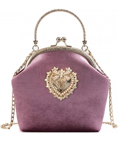 Ladies Elegant Evening Clutch Bag Heart Design Wedding Party Velvet Purse Pink $12.09 Evening Bags