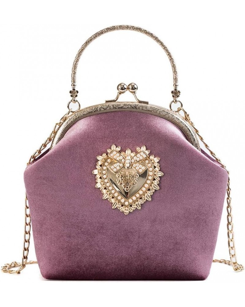 Ladies Elegant Evening Clutch Bag Heart Design Wedding Party Velvet Purse Pink $12.09 Evening Bags