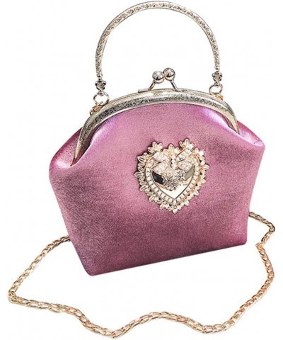 Ladies Elegant Evening Clutch Bag Heart Design Wedding Party Velvet Purse Pink $12.09 Evening Bags