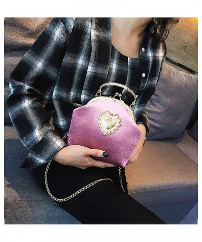 Ladies Elegant Evening Clutch Bag Heart Design Wedding Party Velvet Purse Pink $12.09 Evening Bags