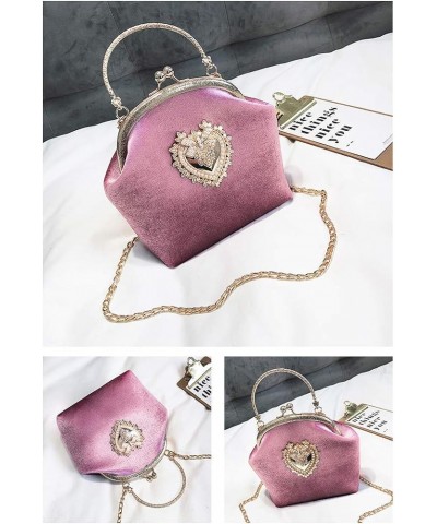 Ladies Elegant Evening Clutch Bag Heart Design Wedding Party Velvet Purse Pink $12.09 Evening Bags