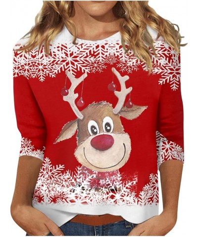 Women's Casual Long Sleeve Crew Neck Cute Shirts Reindeer Graphic Cute Pullovers Casual Loose Patchwork Loungewear 3-red $11....