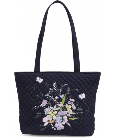 Womens Cotton Small Vera Tote Bag Embroidered Bloom Boom Navy $24.19 Totes