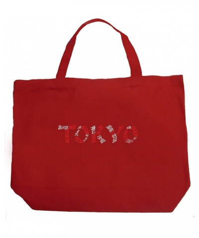 Word Art Large Tote Bag - The Neighborhoods of Tokyo Black Red $9.68 Totes