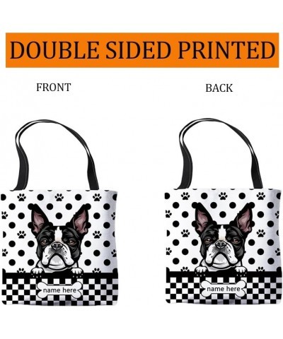 Personalzied Name Polka Dot Dalmatian Dog Canvas Tote Bag Dog Paw Prints Handbag Dog Lovers Gift Dogue De Bordeaux-2 $10.19 T...