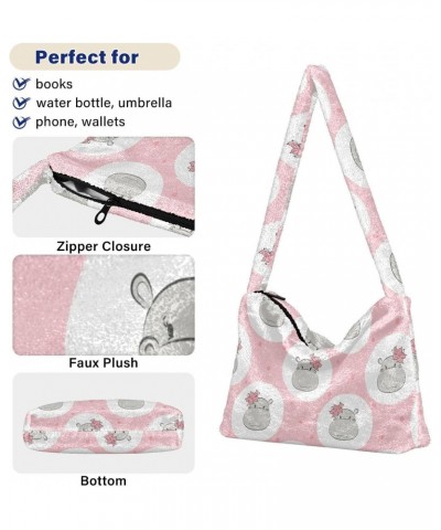 Cute Hippo Fluffy Tote Bag Crossbody Bags Handbag Purse Shoulder Bag for Women Daily Gifts with Zipper $11.75 Totes