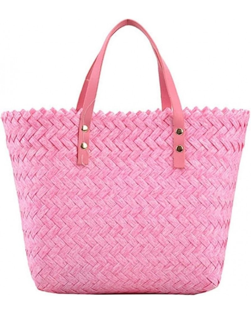 Women's Summer Straw Bags, Handwoven Tote Bags, Shoulder Handle Beach Bags Pink $17.48 Totes