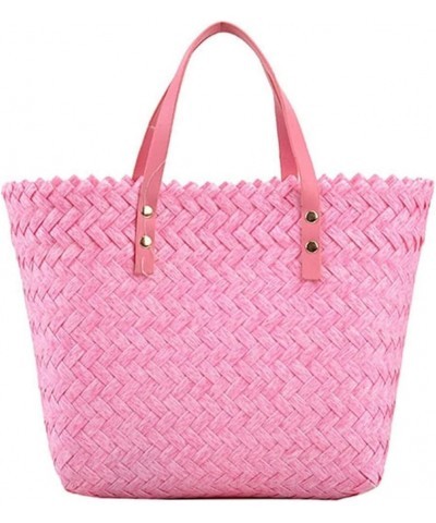 Women's Summer Straw Bags, Handwoven Tote Bags, Shoulder Handle Beach Bags Pink $17.48 Totes