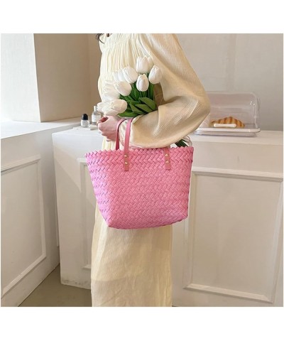 Women's Summer Straw Bags, Handwoven Tote Bags, Shoulder Handle Beach Bags Pink $17.48 Totes