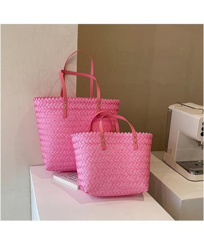 Women's Summer Straw Bags, Handwoven Tote Bags, Shoulder Handle Beach Bags Pink $17.48 Totes