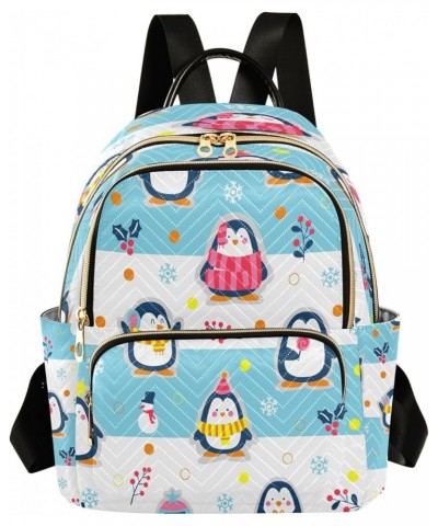 Cute Pinguin Winter Pattern Mini Backpack Purse for Women, Travel Backpack Fashion Backpack Lightweight Shoulder Bag Small Ca...