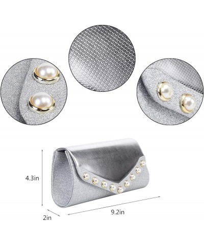 Flap Dazzling Clutch Bag Evening Bag With Detachable Chain Silver Pearl $12.74 Evening Bags