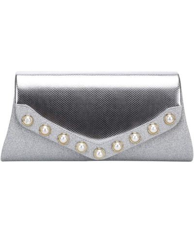 Flap Dazzling Clutch Bag Evening Bag With Detachable Chain Silver Pearl $12.74 Evening Bags