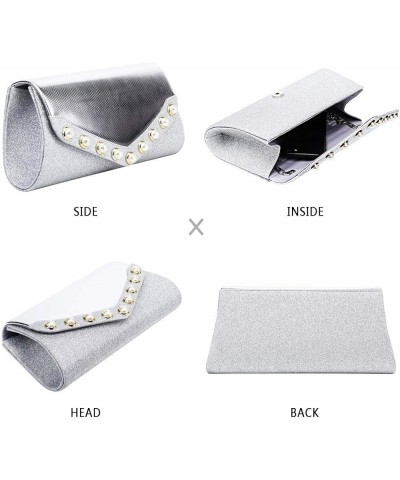 Flap Dazzling Clutch Bag Evening Bag With Detachable Chain Silver Pearl $12.74 Evening Bags