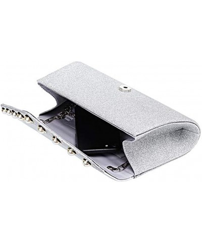 Flap Dazzling Clutch Bag Evening Bag With Detachable Chain Silver Pearl $12.74 Evening Bags