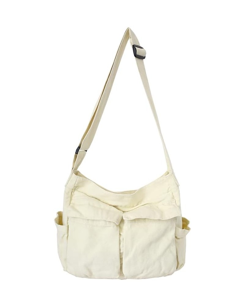 Hobo Crossbody Bag Canvas Messenger Bag Canvas Shoulder Tote Bag Large 08-white $14.88 Totes