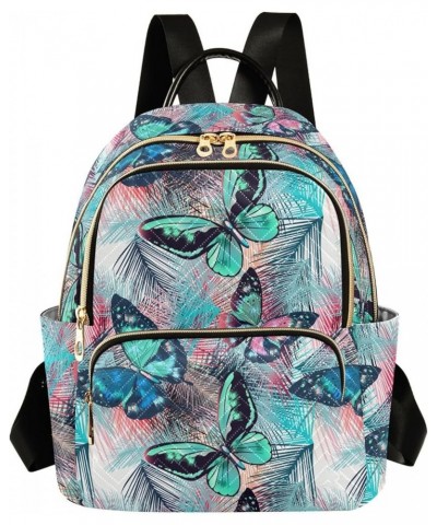 Butterfly and Tropical Palm Leaf Colorful Mini Backpack Purse for Women Travel Bag Fashion Daypack Back Pack Shoulder Bag Mul...