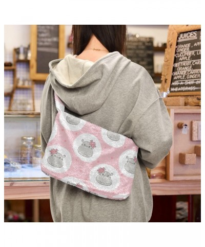 Cute Hippo Fluffy Tote Bag Crossbody Bags Handbag Purse Shoulder Bag for Women Daily Gifts with Zipper $11.75 Totes