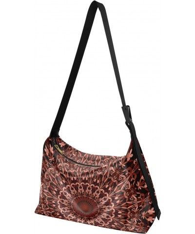 Women Boho Bag Abstract Mandala Red Shoulder Bag PU Leather Pouch Crossbody Bag Large Tote Handbag For Quick Getaway Weekend ...