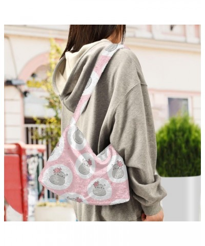 Cute Hippo Fluffy Tote Bag Crossbody Bags Handbag Purse Shoulder Bag for Women Daily Gifts with Zipper $11.75 Totes