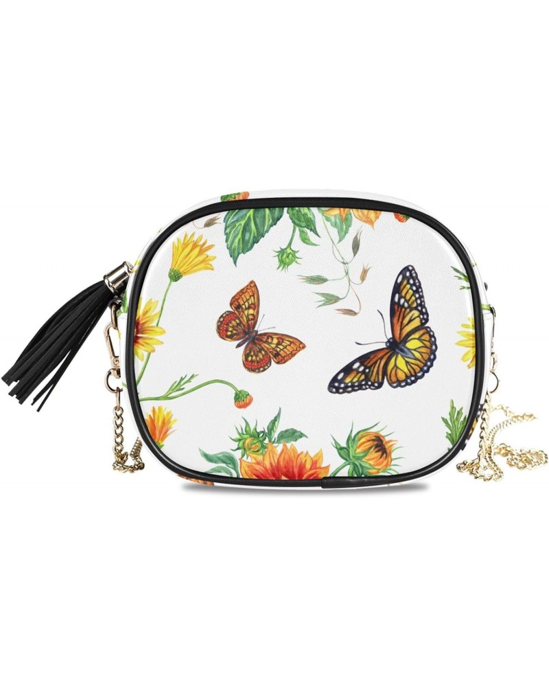 Women's Sunflowers Butterflies Crossbody Bag Fashion Purses Bag Cross Body Bag Shoulder Handbag with Adjustable Chain Strap $...