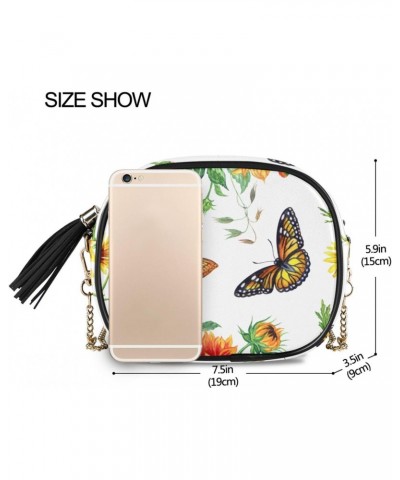 Women's Sunflowers Butterflies Crossbody Bag Fashion Purses Bag Cross Body Bag Shoulder Handbag with Adjustable Chain Strap $...