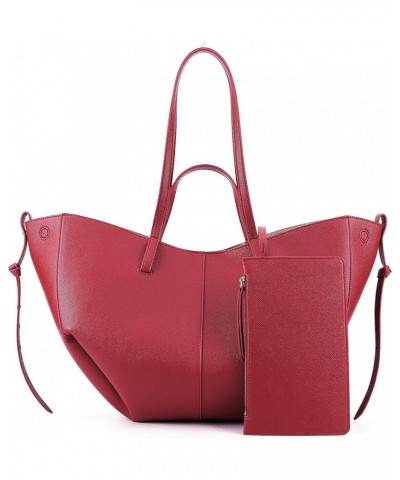 Faux Leather Tote Bag for Women Work Tote Handbag Trendy Shoulder Bag Hobo Purse Casual Top-handle Bag, Snap Closure Red-larg...