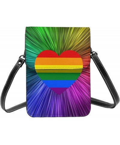 Rainbow Flag Gay Pride LGBT Woman Crossbody Bags Leather One Shoulder Handbags Wallet Adjustable Strap Cell Phone Purse Rainb...