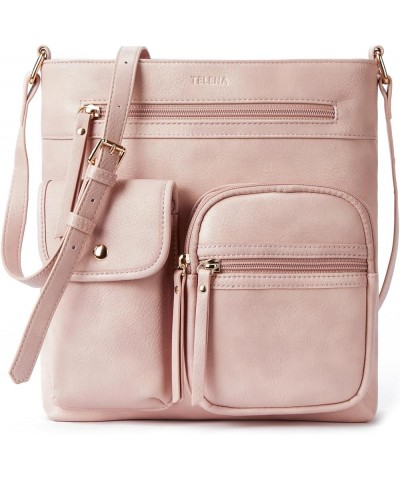 Crossbody Purses for Women Medium PU Leather Shoulder Bag with Multi Pocket for Women Beige with Brown 1-pink $17.67 Totes