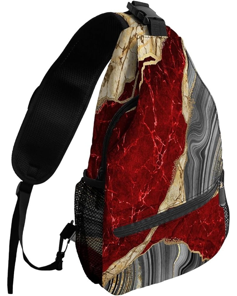 Sling Bag Crossbody Bag for Women Men Leaves Marble Honeycomb Plaid Geometric Abstract Red Waterproof Hiking Backpack Lightwe...