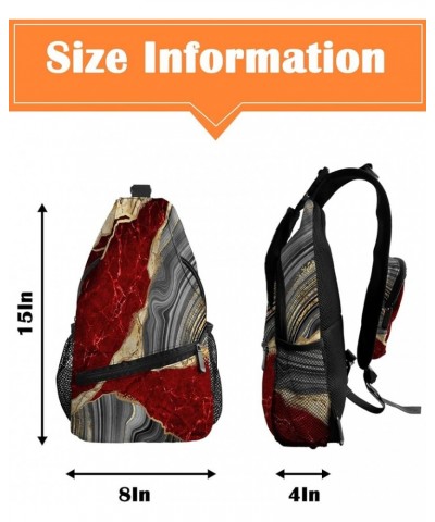 Sling Bag Crossbody Bag for Women Men Leaves Marble Honeycomb Plaid Geometric Abstract Red Waterproof Hiking Backpack Lightwe...