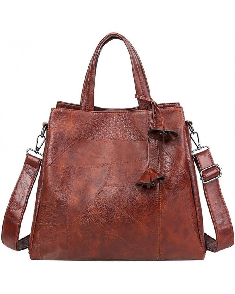 Women's Flower Pendant Single Shoulder Motorcycle Bag Luxury Handbag Satchel (brown) Brown $44.12 Totes