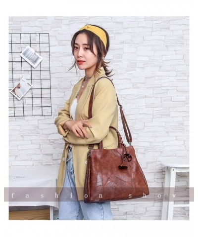 Women's Flower Pendant Single Shoulder Motorcycle Bag Luxury Handbag Satchel (brown) Brown $44.12 Totes