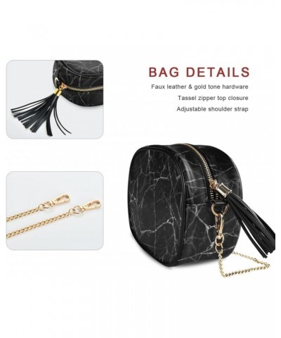 Small Crossbody Bag Black Marble Stone Texture Womens Shoulder Chain Bag PU Leather Small Purse With Tassel $10.80 Shoulder Bags