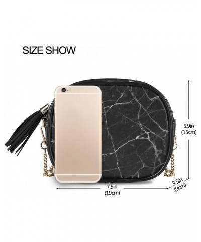 Small Crossbody Bag Black Marble Stone Texture Womens Shoulder Chain Bag PU Leather Small Purse With Tassel $10.80 Shoulder Bags