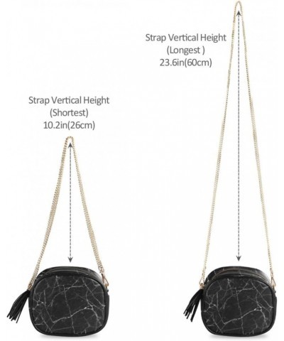 Small Crossbody Bag Black Marble Stone Texture Womens Shoulder Chain Bag PU Leather Small Purse With Tassel $10.80 Shoulder Bags